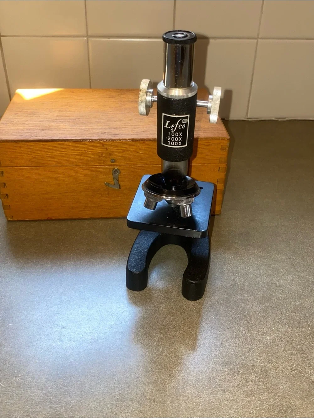 Vintage LEFCO Student Microscope with Original Wooden Case
